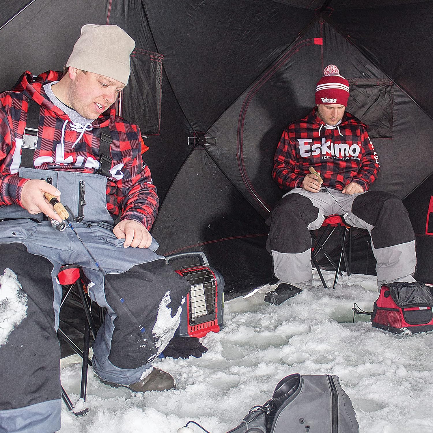 QuickFish 6 insulated ice fishing shelter pop-up setup in progress