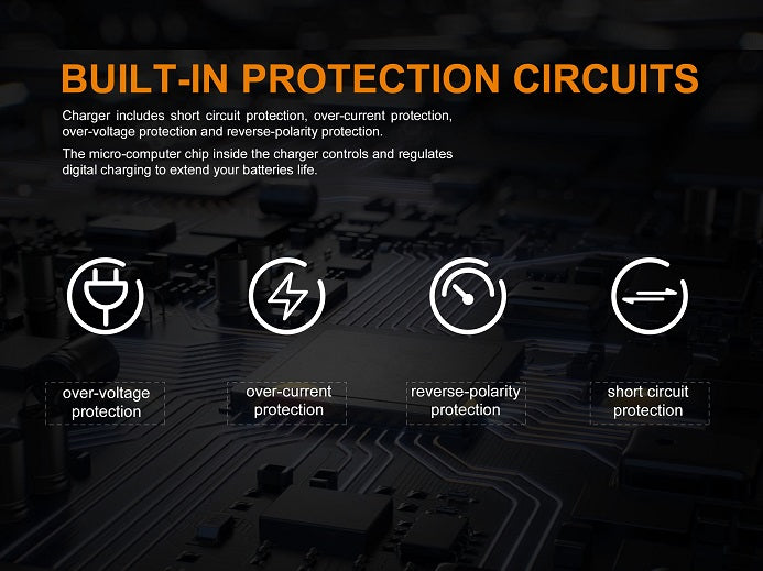 Fenix ARE-D1 smart battery charger highlighting compatibility labels