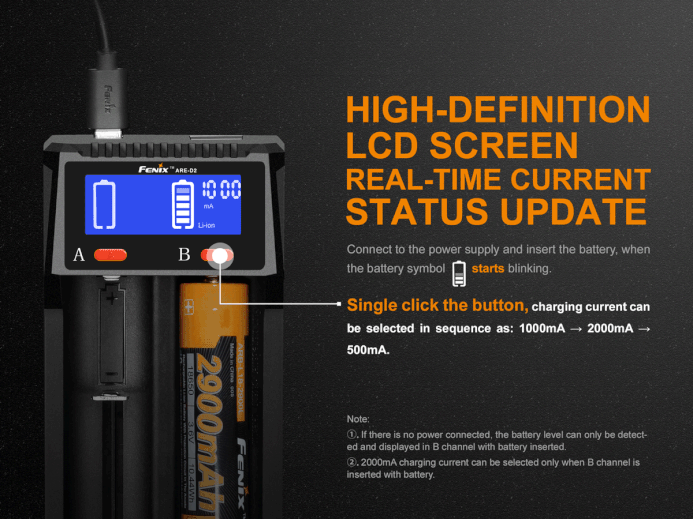 Fenix ARE-D2 durable dual bay charger with smart circuitry