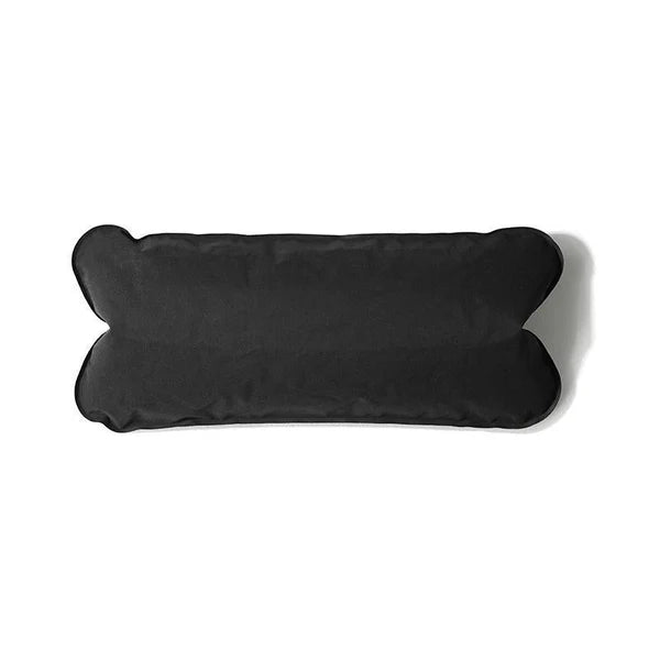 Foam-reinforced inflatable pillow securely attached to the back of a Helinox Sunset Chair, providing enhanced neck and head comfort for outdoor lounging.