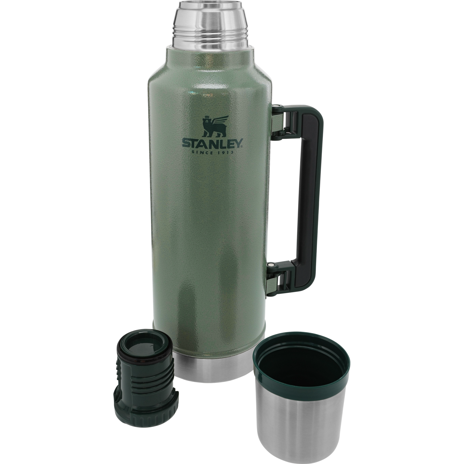 Leakproof and packable Stanley stainless steel bottle with cup lid, ideal for camping or tailgating