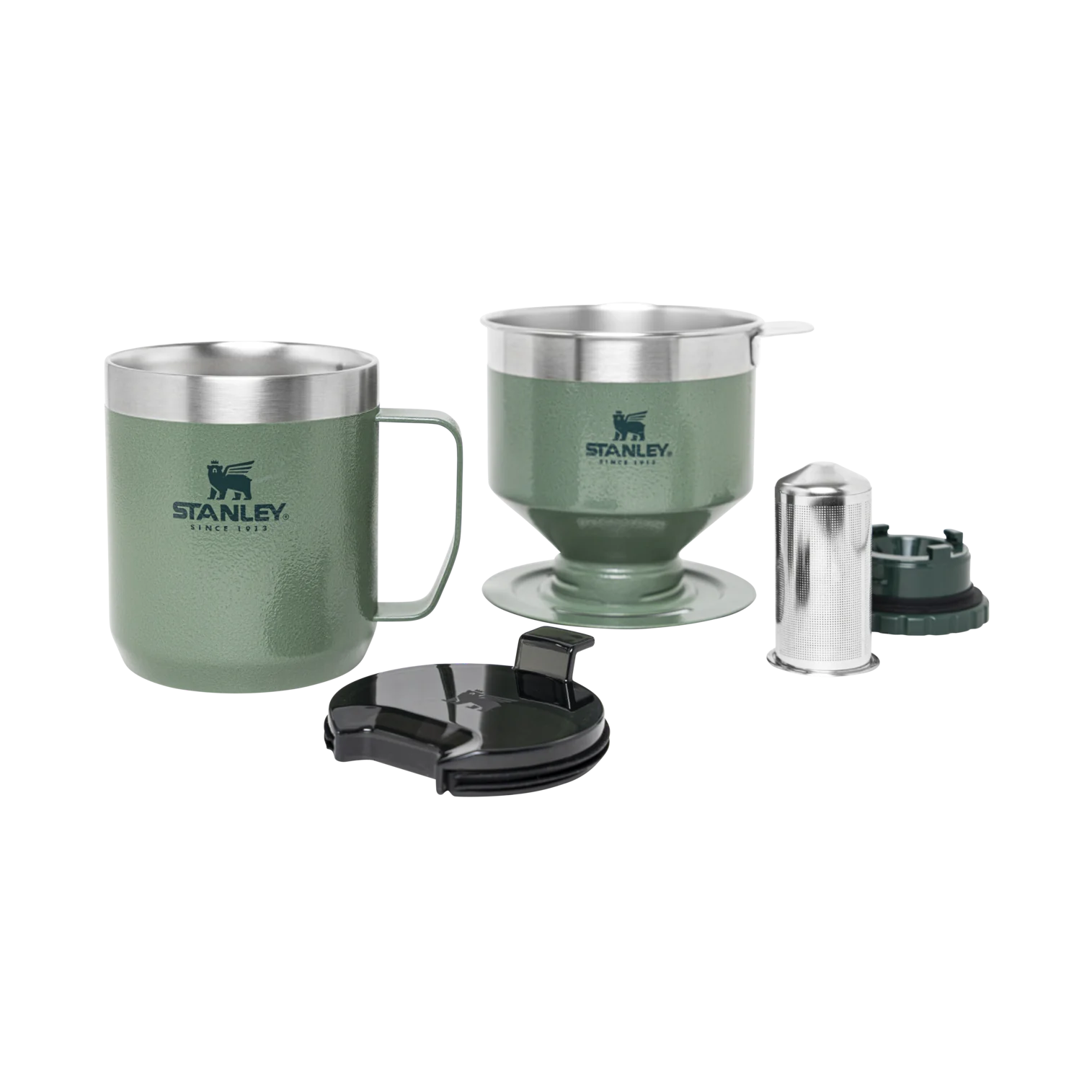 Durable 12-ounce stainless-steel Camp Mug with a secure lid, perfect for hot beverages on the go