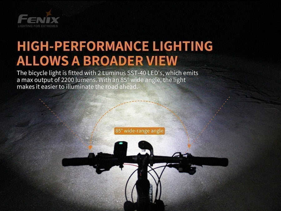 Bright 2200-lumen Fenix BC30 V2.0 LED bike light for night riding and trail cycling