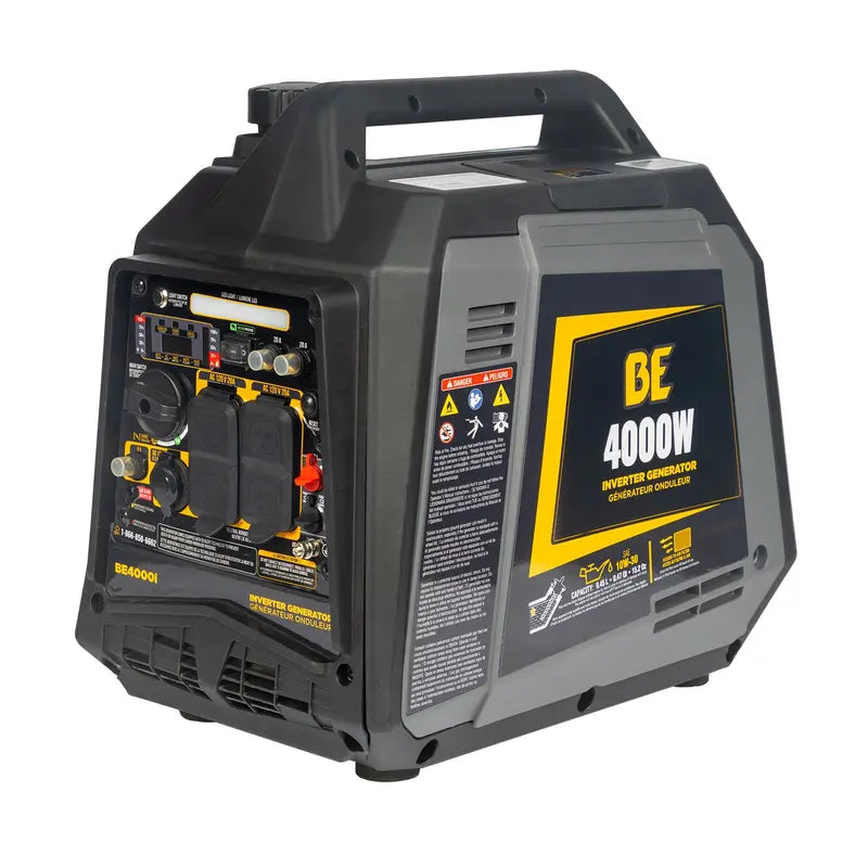BE Power 4,000 Watt Quiet Digital Inverter Generator with 5 yr warranty weighs 49 lbs.
