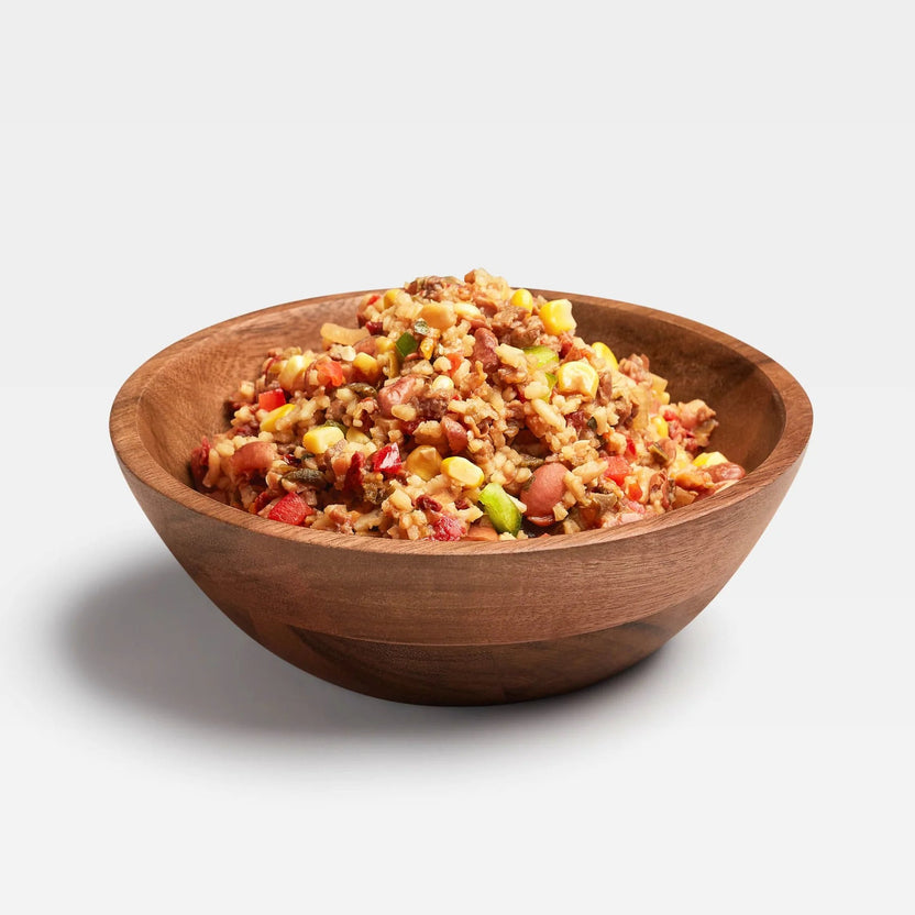 Tex-Mex Fiesta freeze-dried meal with beef, rice, beans, vegetables, cheddar cheese and chipotle chile