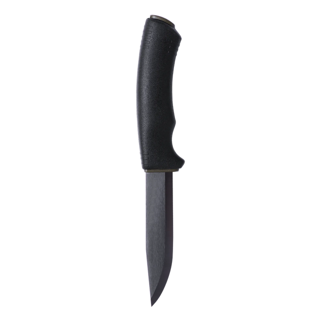 Black DLC-coated carbon steel blade on Bushcraft Survival BlackBlade C knife