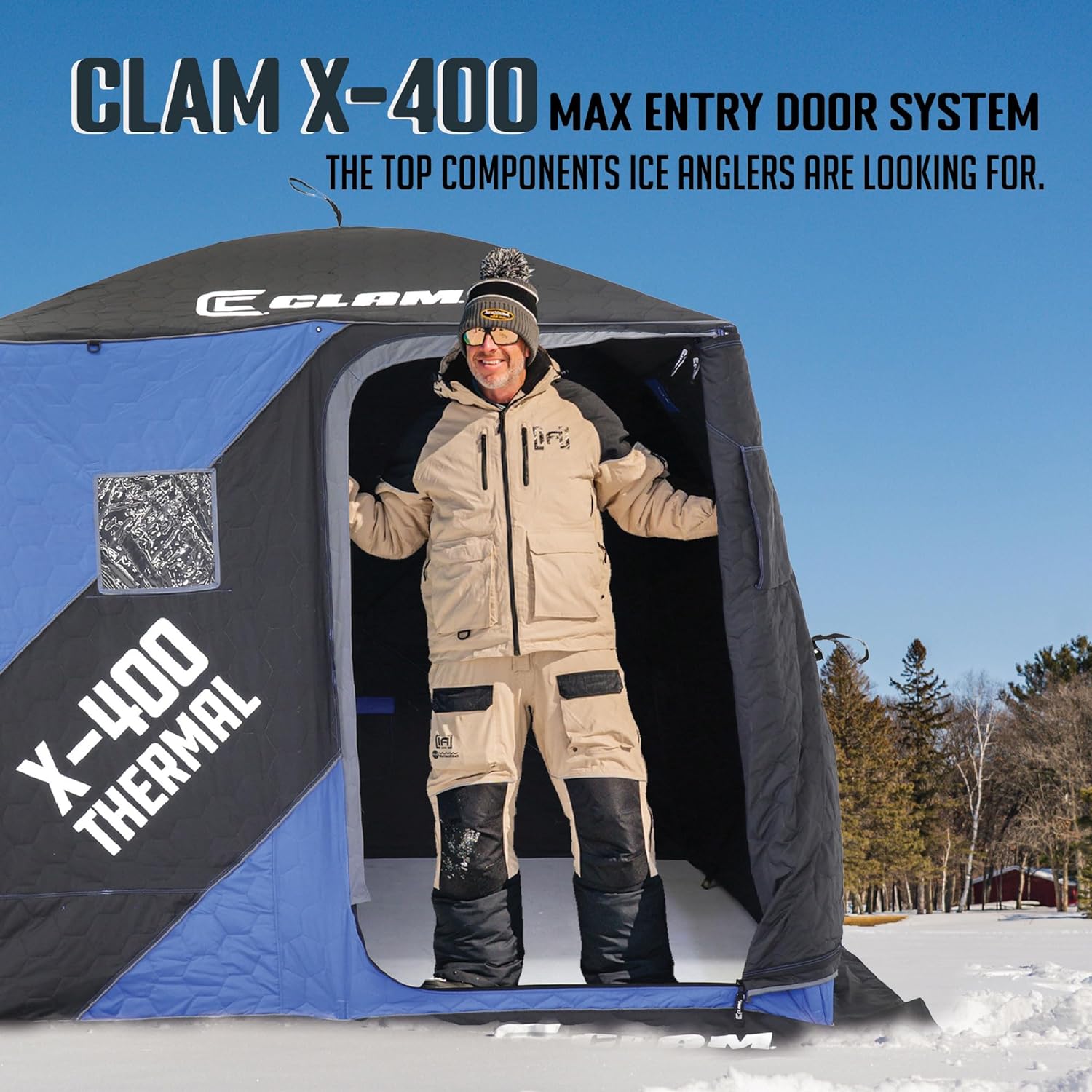 CLAM Portable X-400 4 Person Pop Up Ice Fishing Thermal Hub Shelter Tent-117479