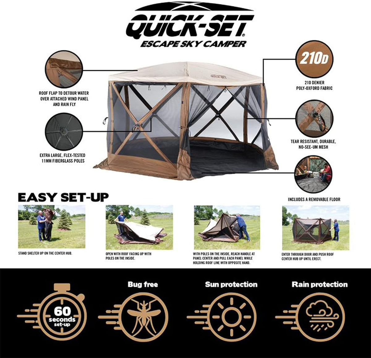 CLAM Quick-Set Escape Sky Camper 11.5 x 11.5 Foot Portable Pop-Up Gazebo 6 Sided