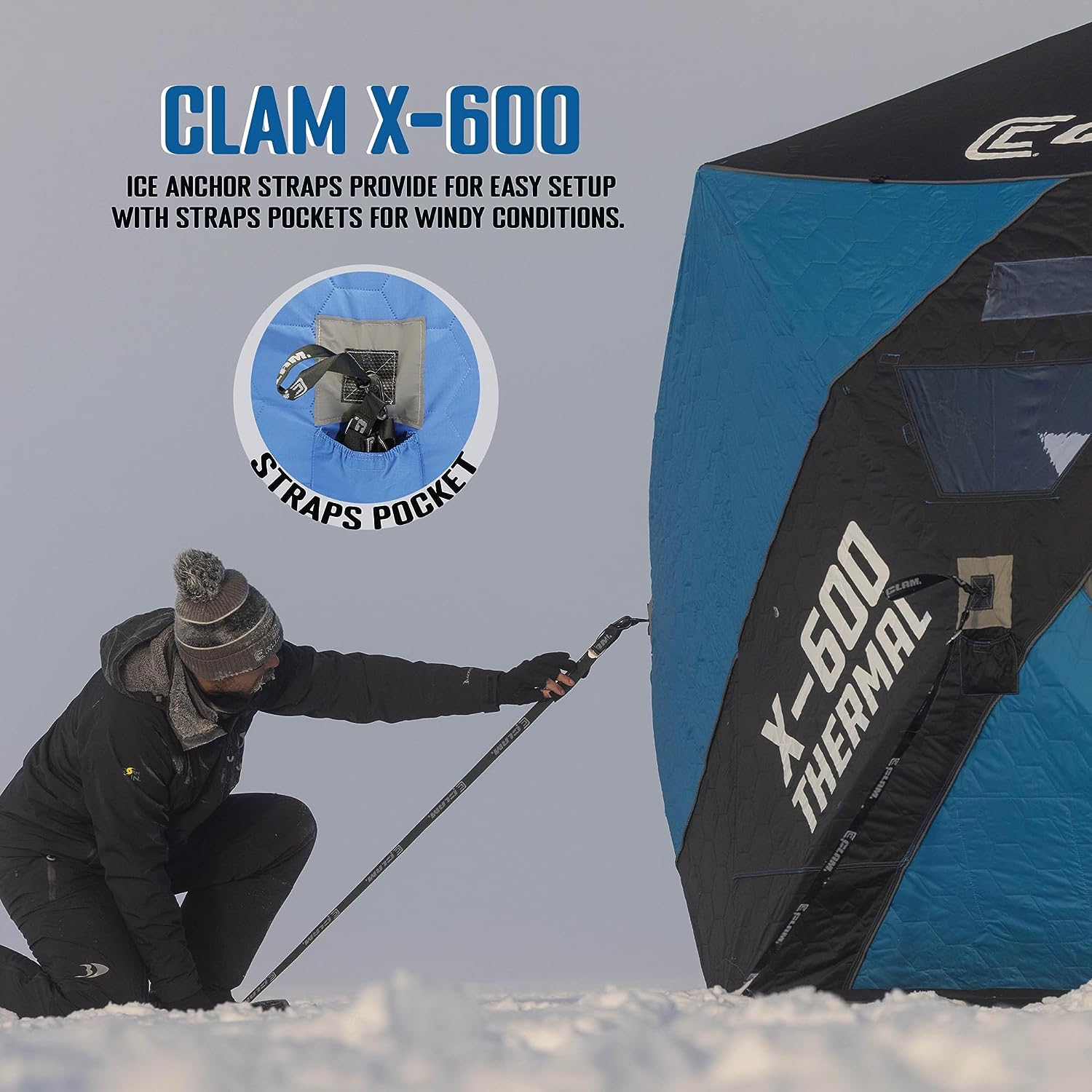 CLAM X-600 Portable 11.5 Ft 6 Person Pop Up Ice Fishing Thermal Hub Shelter Tent-117481