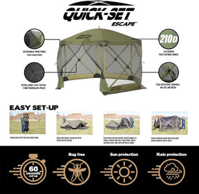 CLAM Quick-Set Escape 11.5 x 11.5 Foot Portable Pop-Up Camping Gazebo 6 Sided- 109281