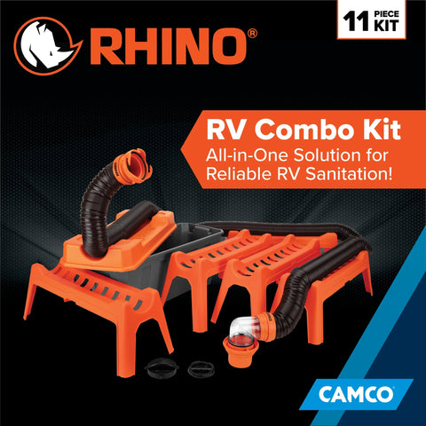 RV sewer combo kit with storage box and integrated hose supports