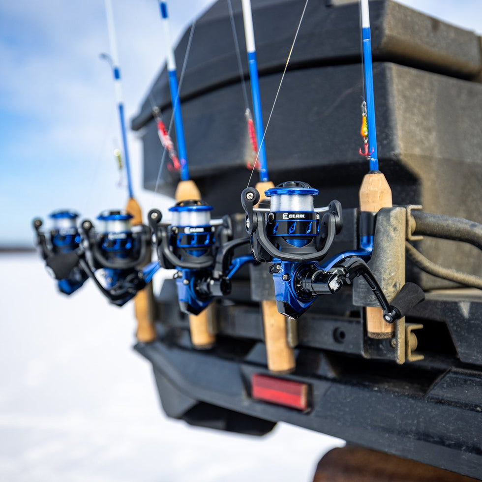 Oversized fly-style guides on Clam ice fishing rod