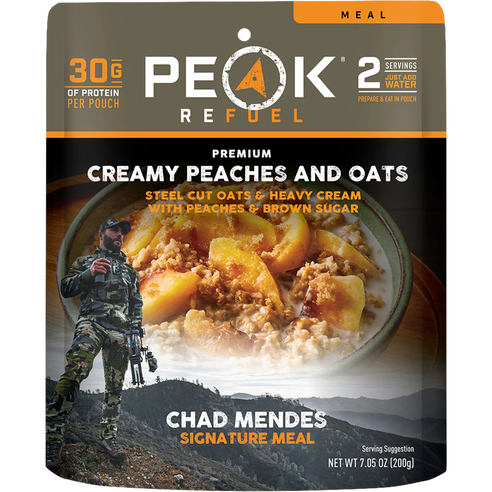 Creamy peaches and oats backpacking breakfast by Peak Refuel