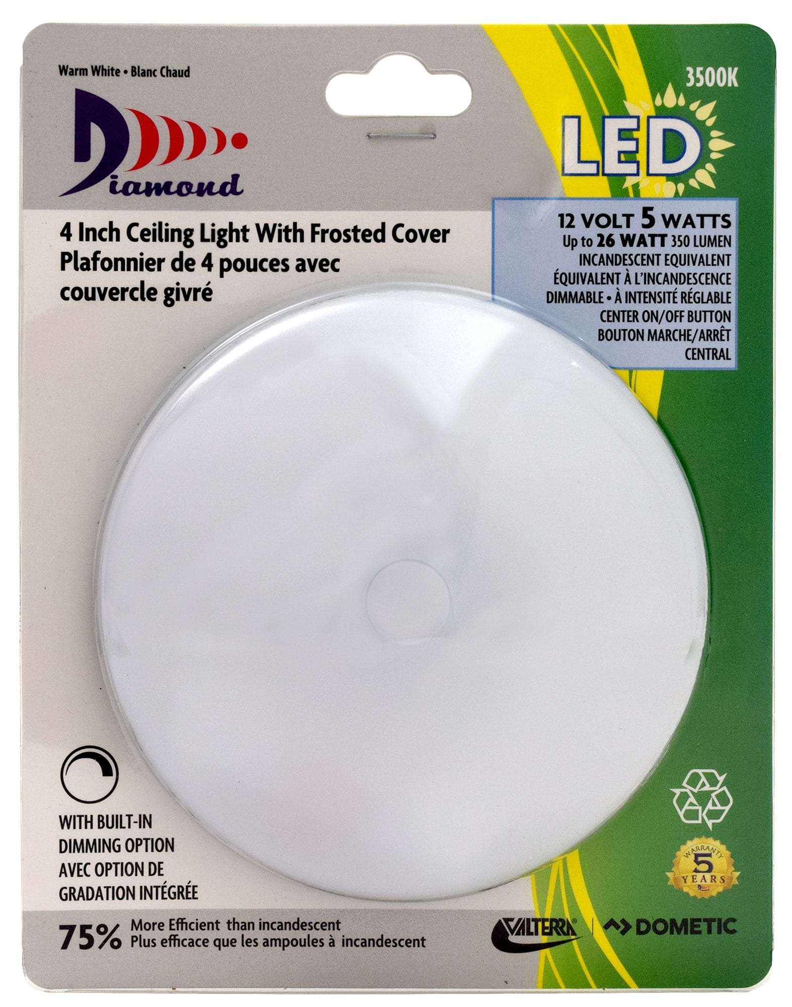 LED Ceiling Light w/Frosted Cover 4” Cool White