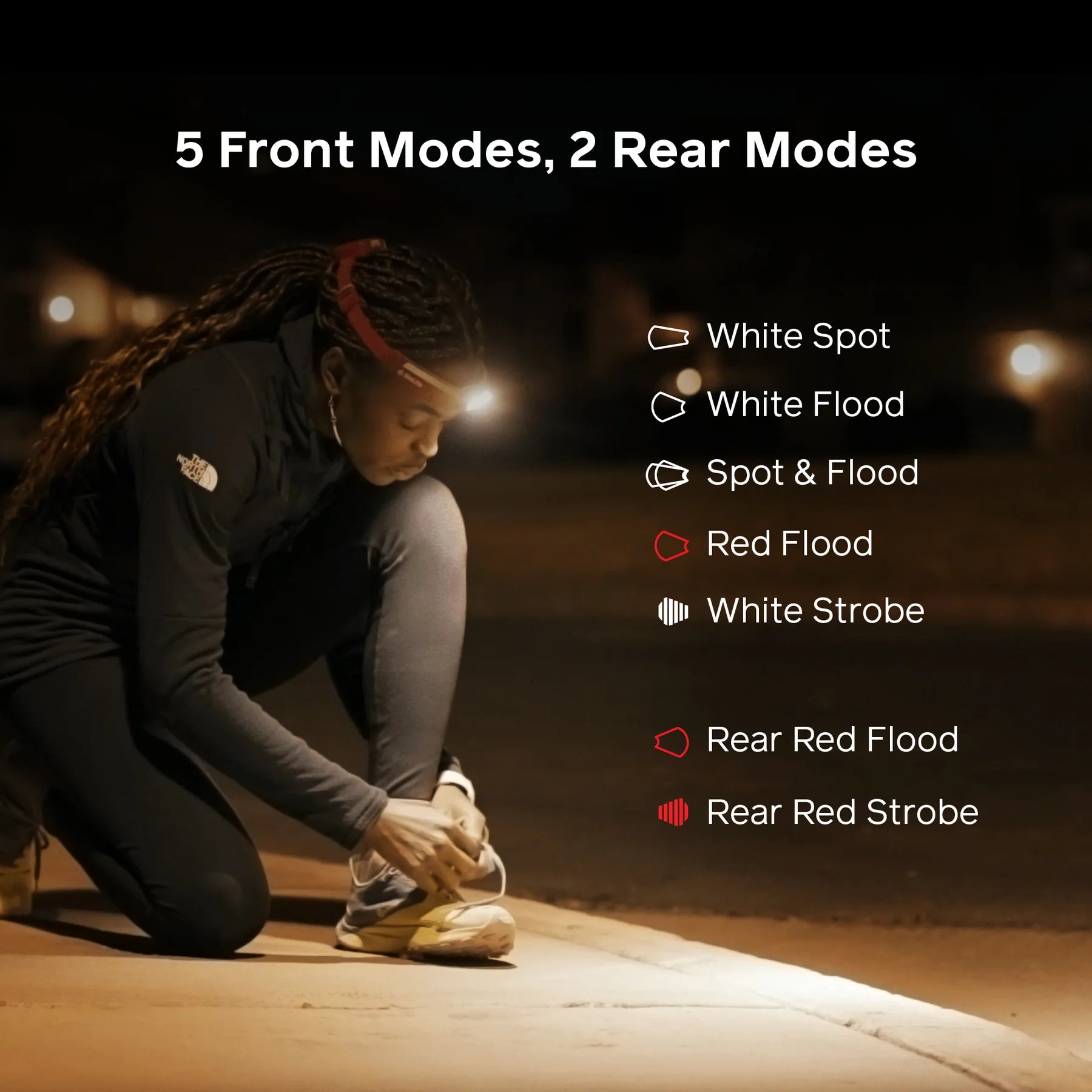 Image of the headlamp connected to a USB-C cable, showing its rechargeable battery feature.