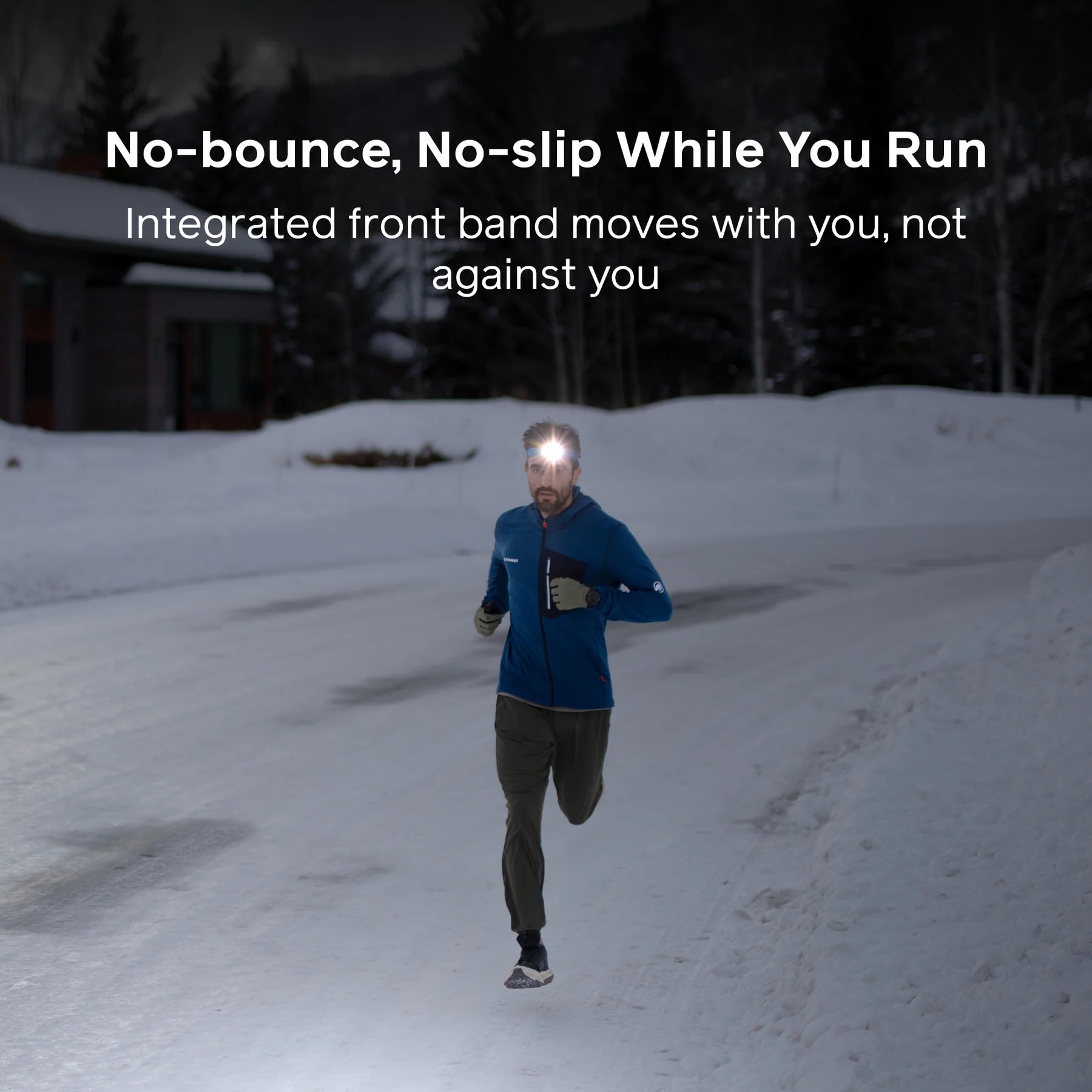 Water droplets on the headlamp, highlighting its IPX4 water resistance.