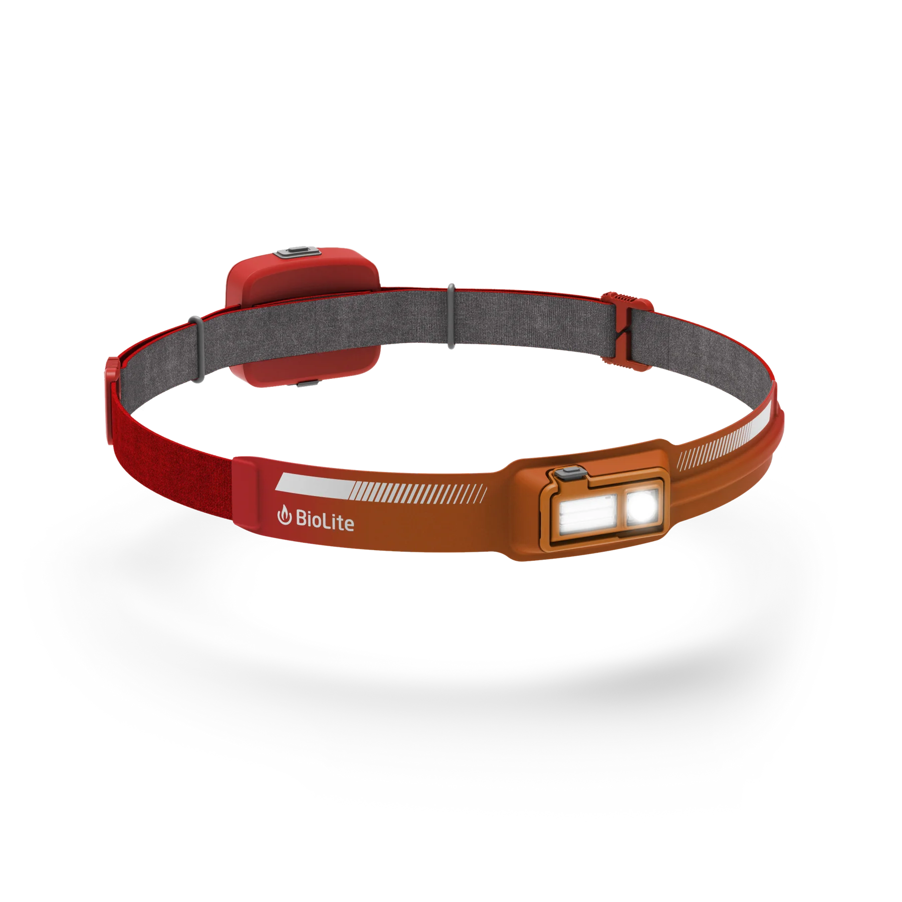 Back of the headlamp displaying the red rear light for added visibility and safety.