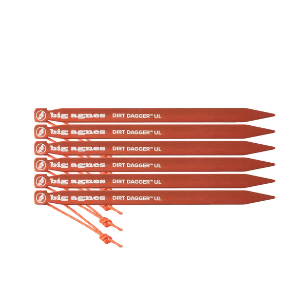 Dirt Dagger UL tent stakes 6-pack with patented I-beam aluminum construction