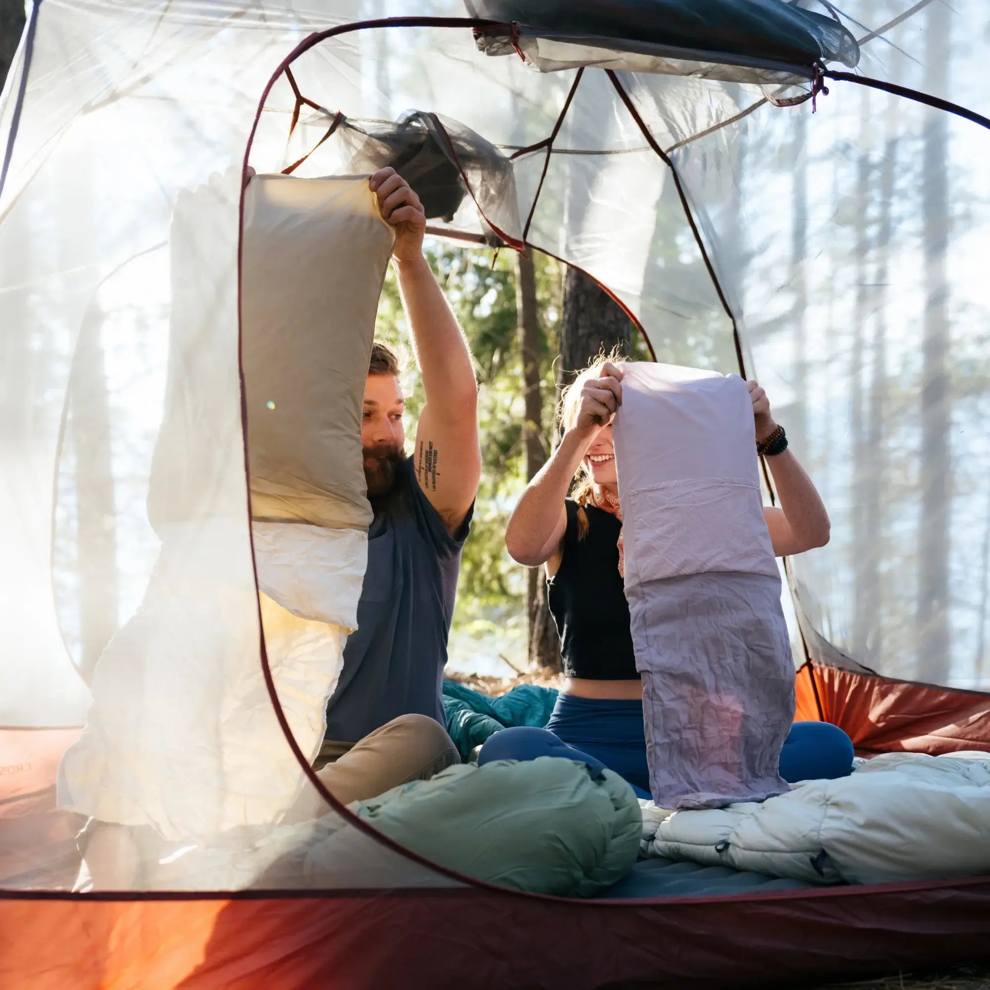 A family using Drift Pillows while traveling, showing its comfort and convenience for all ages during flights, road trips, and outdoor adventures.
