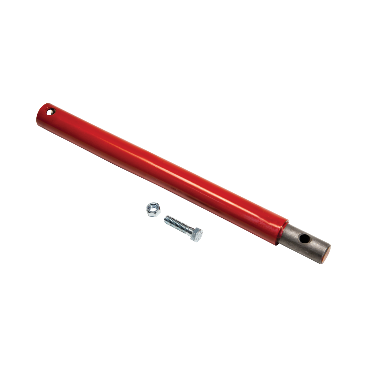 "Eskimo Power Auger Extension in signature red powder-coat finish, made of fully-welded steel for extra durability, designed to extend drilling depth in thick ice."