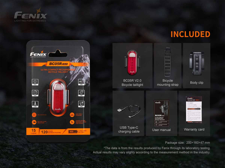Advanced Fenix BC30 V2.0 cycling light with battery level indicator and low-voltage warning