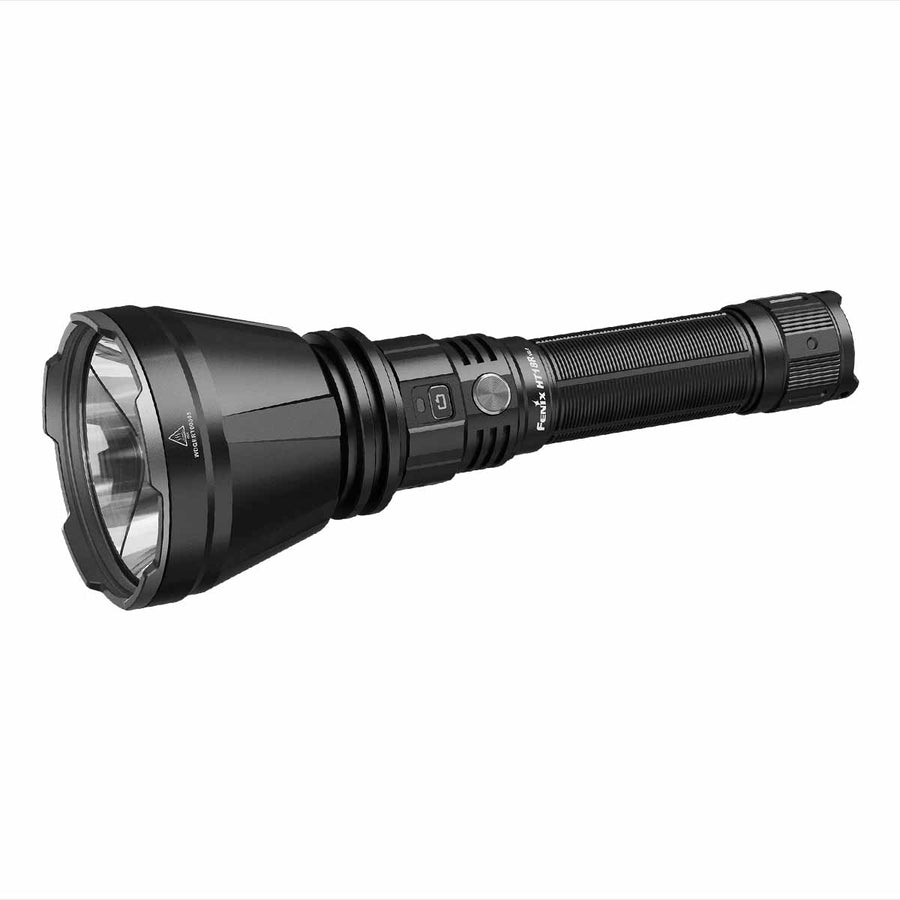 Front view of Fenix HT18R V2.0 long-distance rechargeable flashlight showing reflector and LED lens
