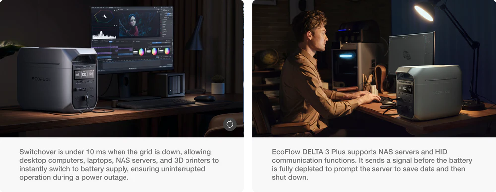 EcoFlow DELTA 3 Plus fast charging portable power station plugged into wall outlet