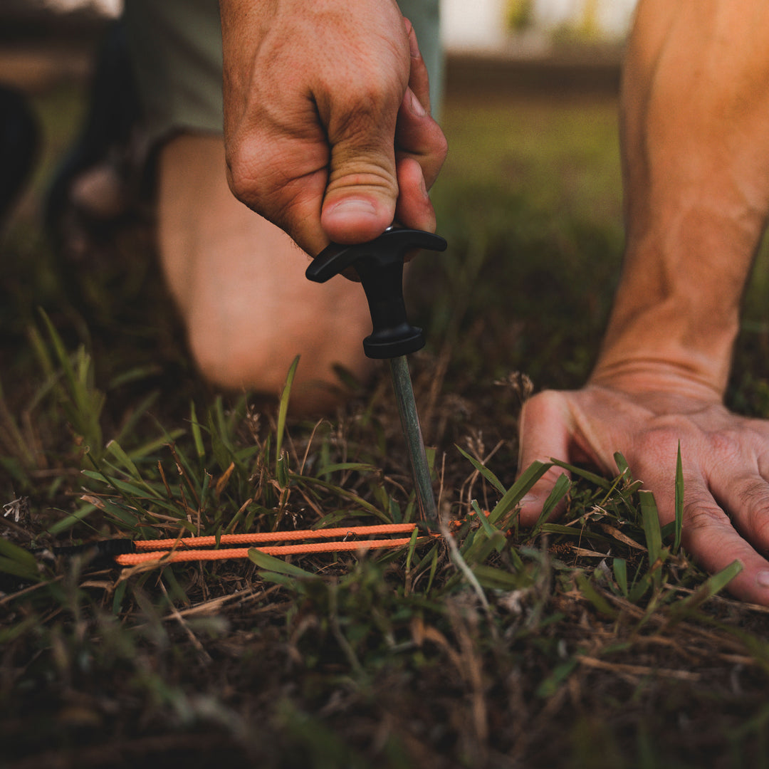 Close-up view of the Gazelle All-Terrain Stake's threaded tip for screwing into rocky soil