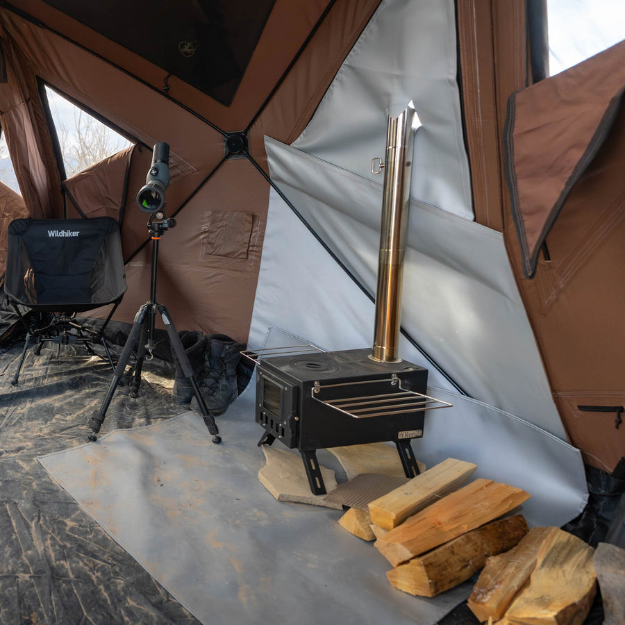 Fire retardant floor mat included with Gazelle stove jack kit