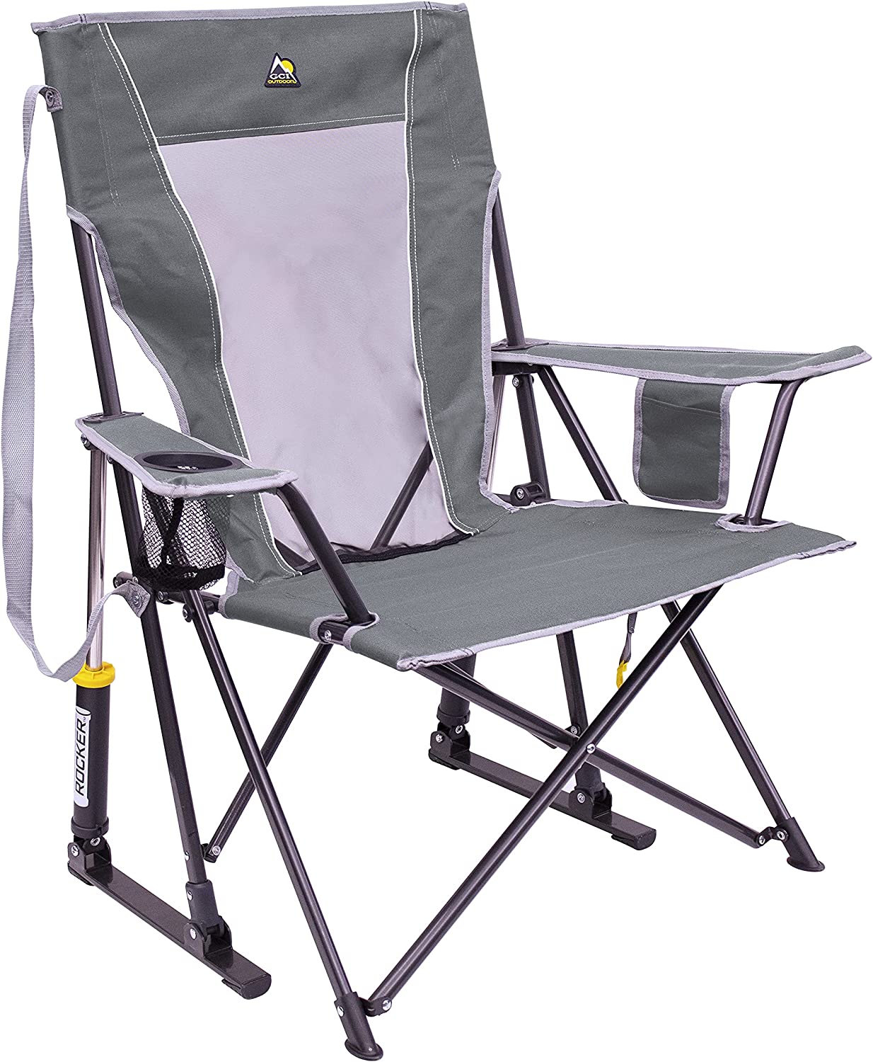 Comfort Pro Rocker™ outdoor folding chair with a tall backrest and breathable mesh design.