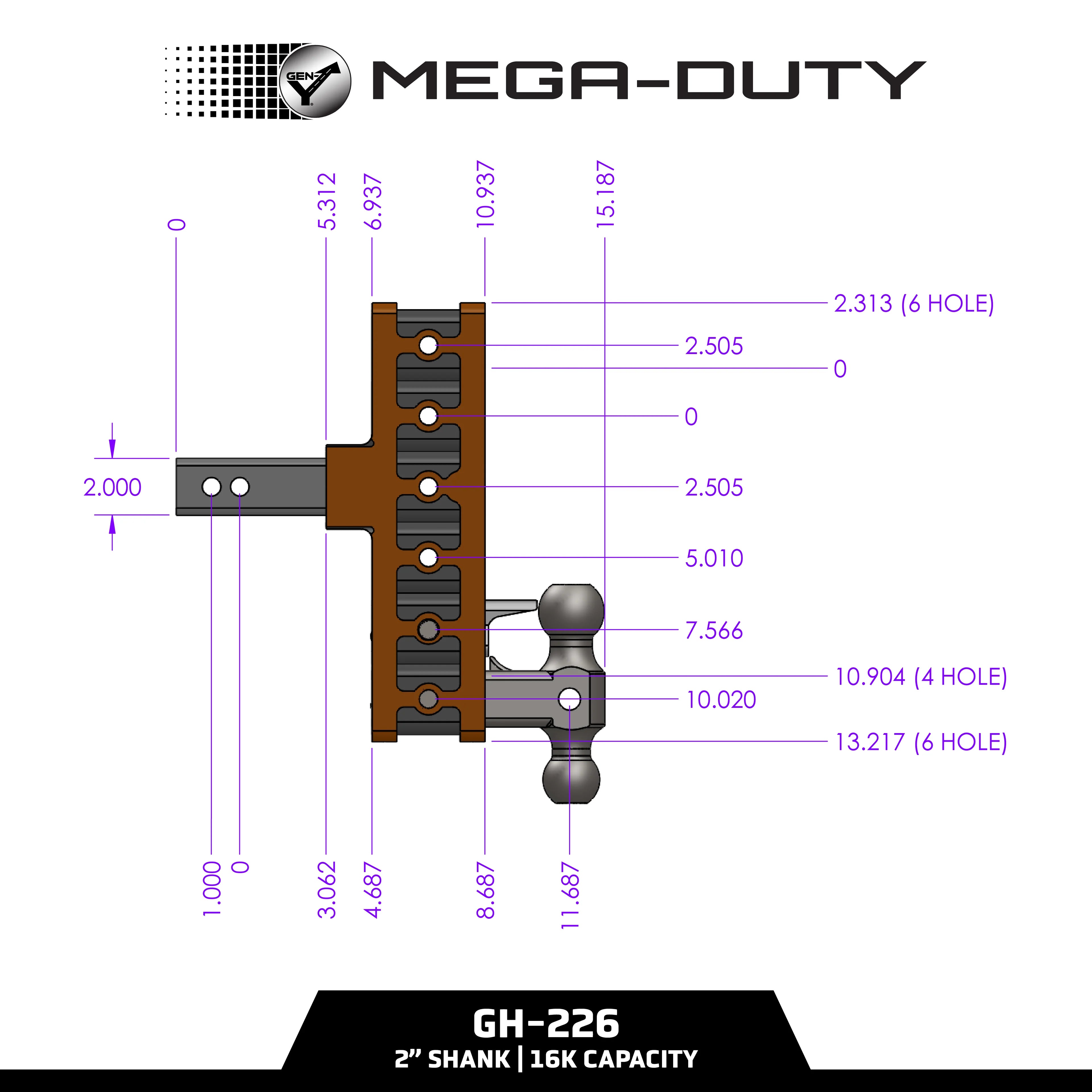 Heavy-duty adjustable hitch with 2-inch slot openings