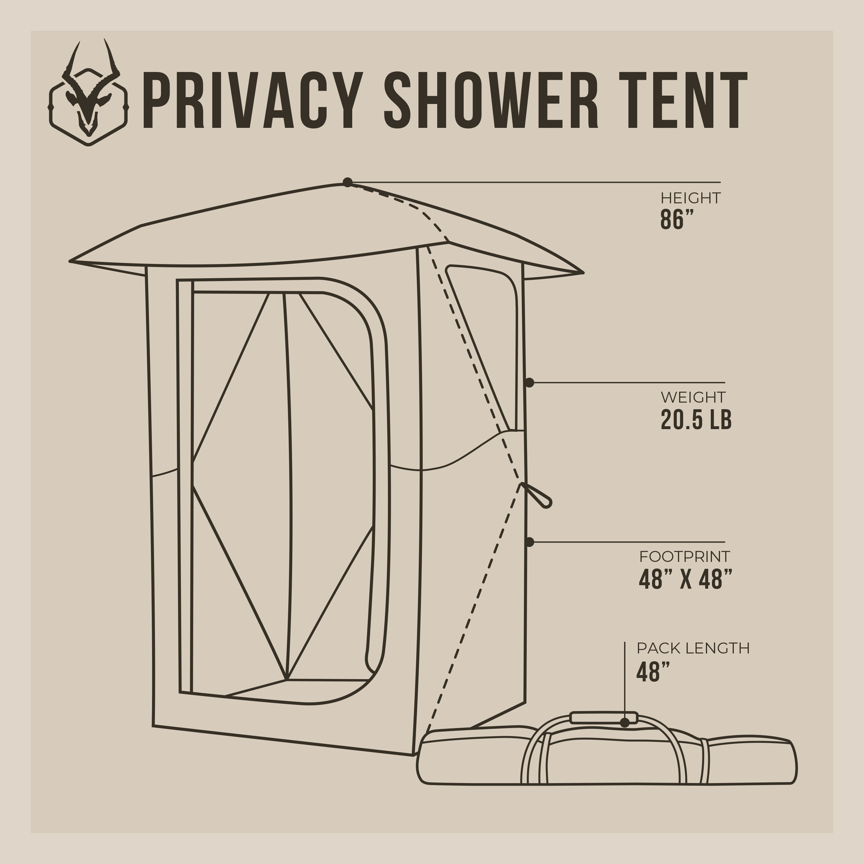 Gazelle Privacy Shower Tent with removable floor for outdoor shower drainage