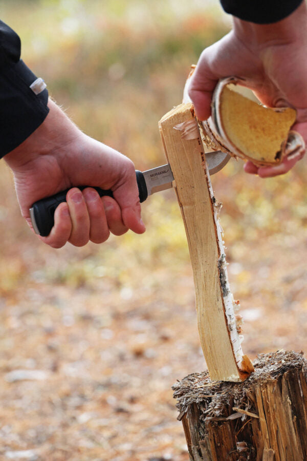 Morakniv Garberg full tang knife in durable leather sheath with belt loop for easy carry during outdoor adventures