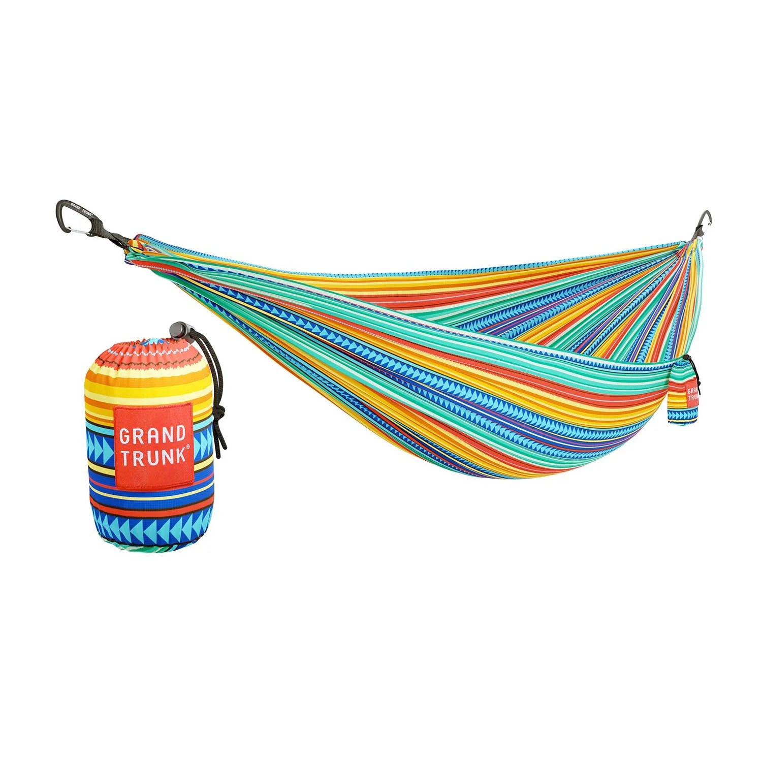 Portable hammock with built-in stuff sack and easy setup for camping and travel