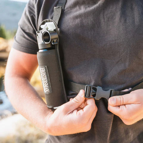 Adjustable one-size-fits-most bear spray holster for adult use