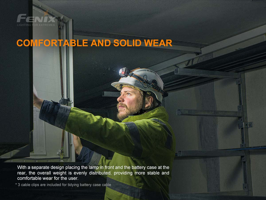 Close-up of the Fenix HP25R V2.0 battery compartment, featuring a secure design and USB Type-C charging port for the rechargeable 21700 li-ion battery.