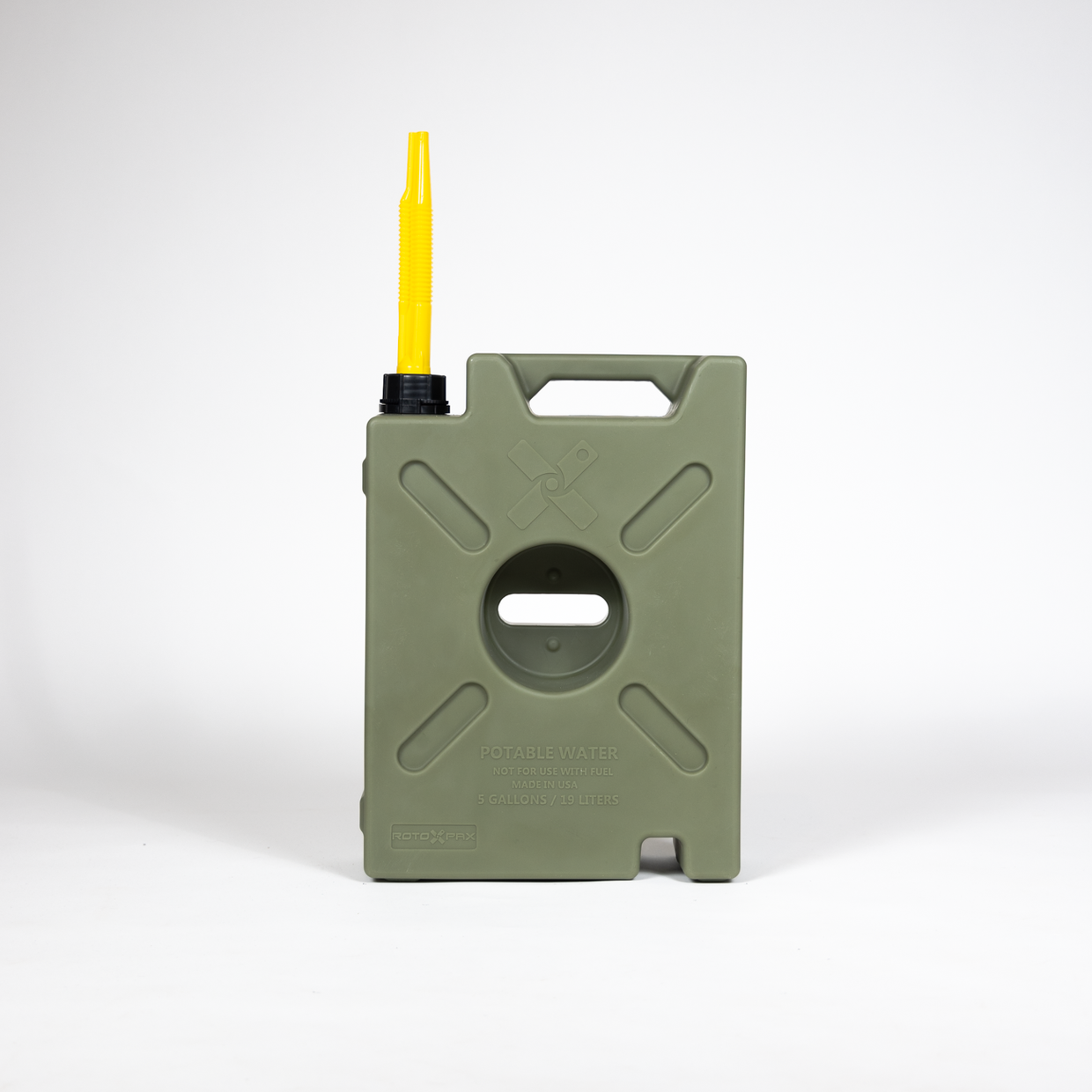 Eco-friendly green 5-gallon RotopaX water container with 10-year leak-free warranty