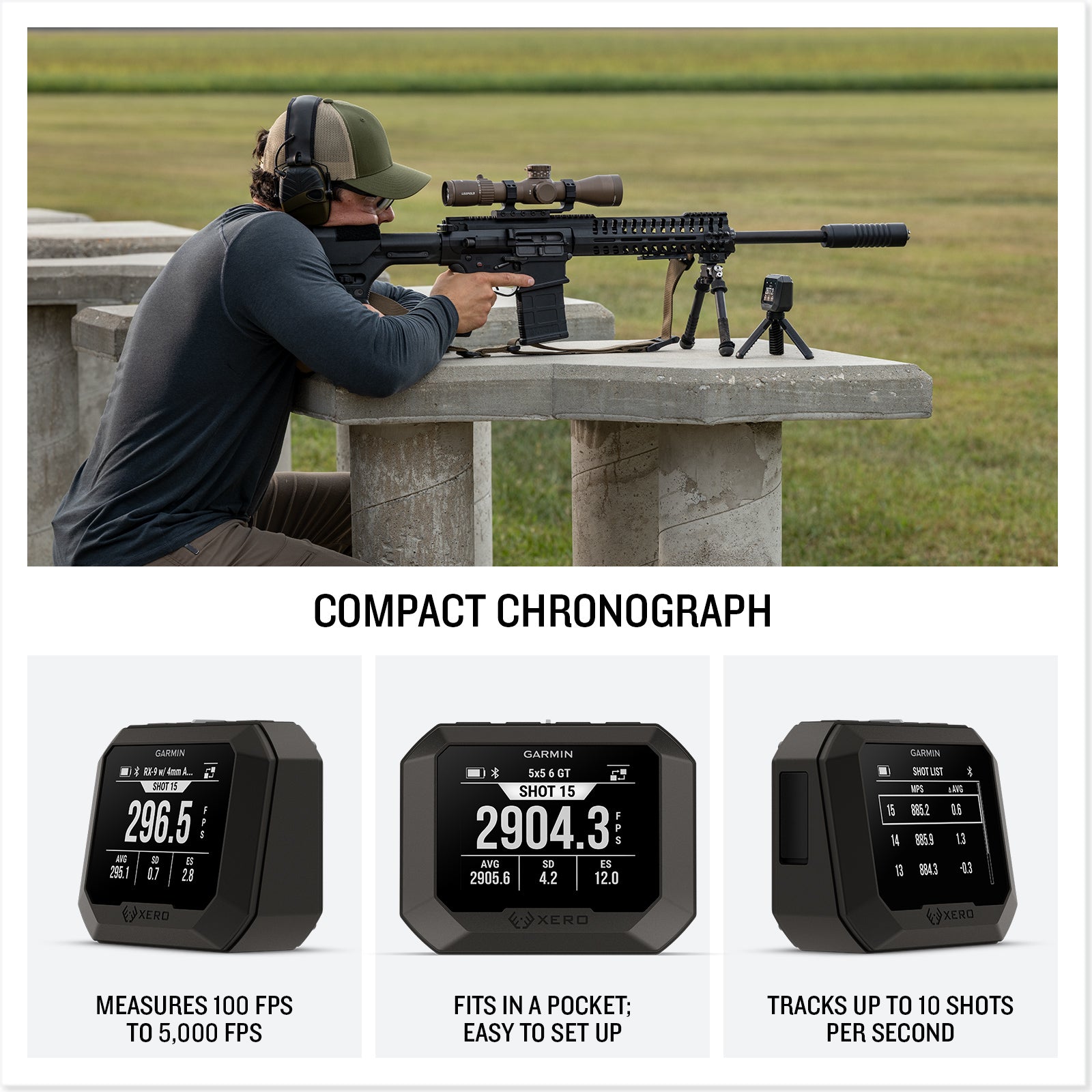 Garmin Xero C2 chronograph connected to ShotView app for ballistic data tracking