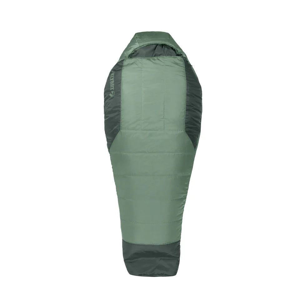 A Wild Aspen 20 sleeping bag fully unrolled, showing its mummy-style shape with an adjustable hood and built-out foot box. The durable, weather-resistant shell is visible.