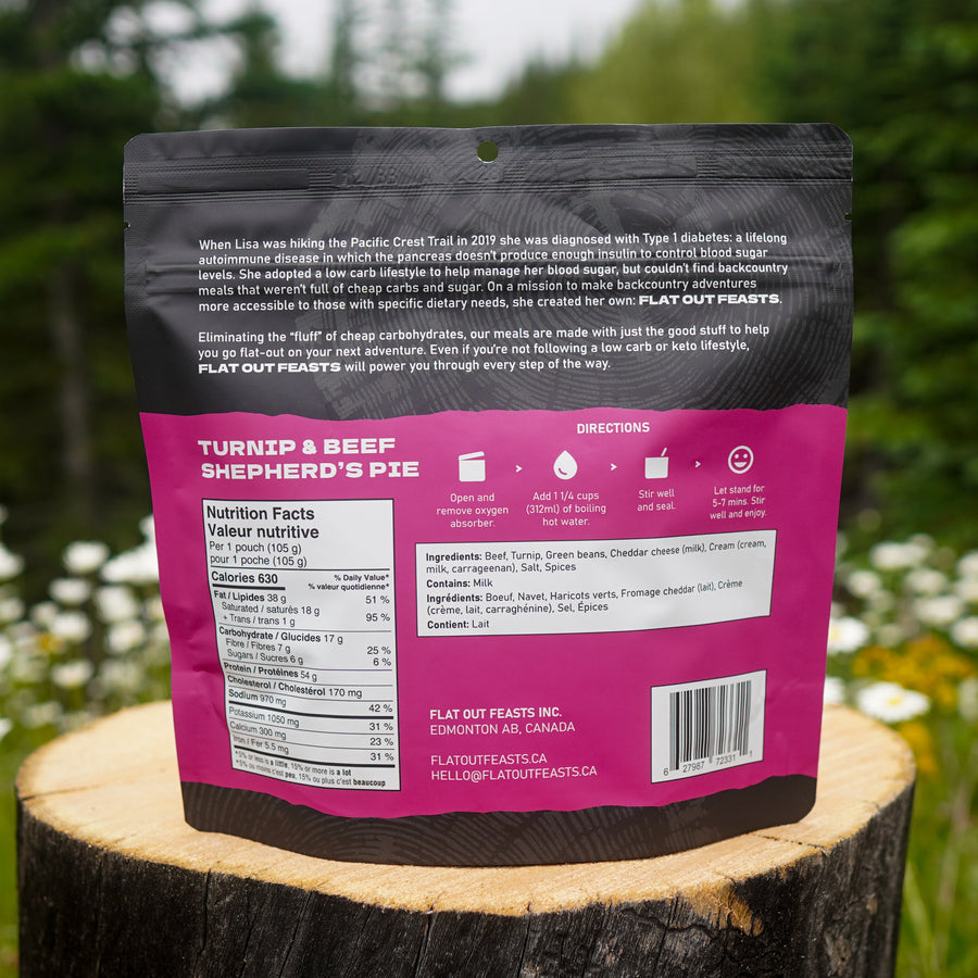 Backpacking freeze-dried beef shepherd’s pie with turnip mash