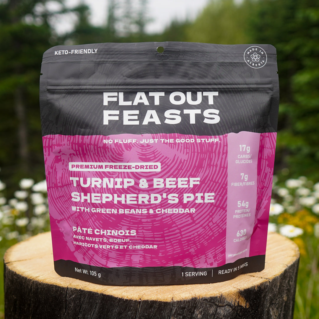 Freeze-dried turnip and beef shepherd’s pie with green beans and cheddar