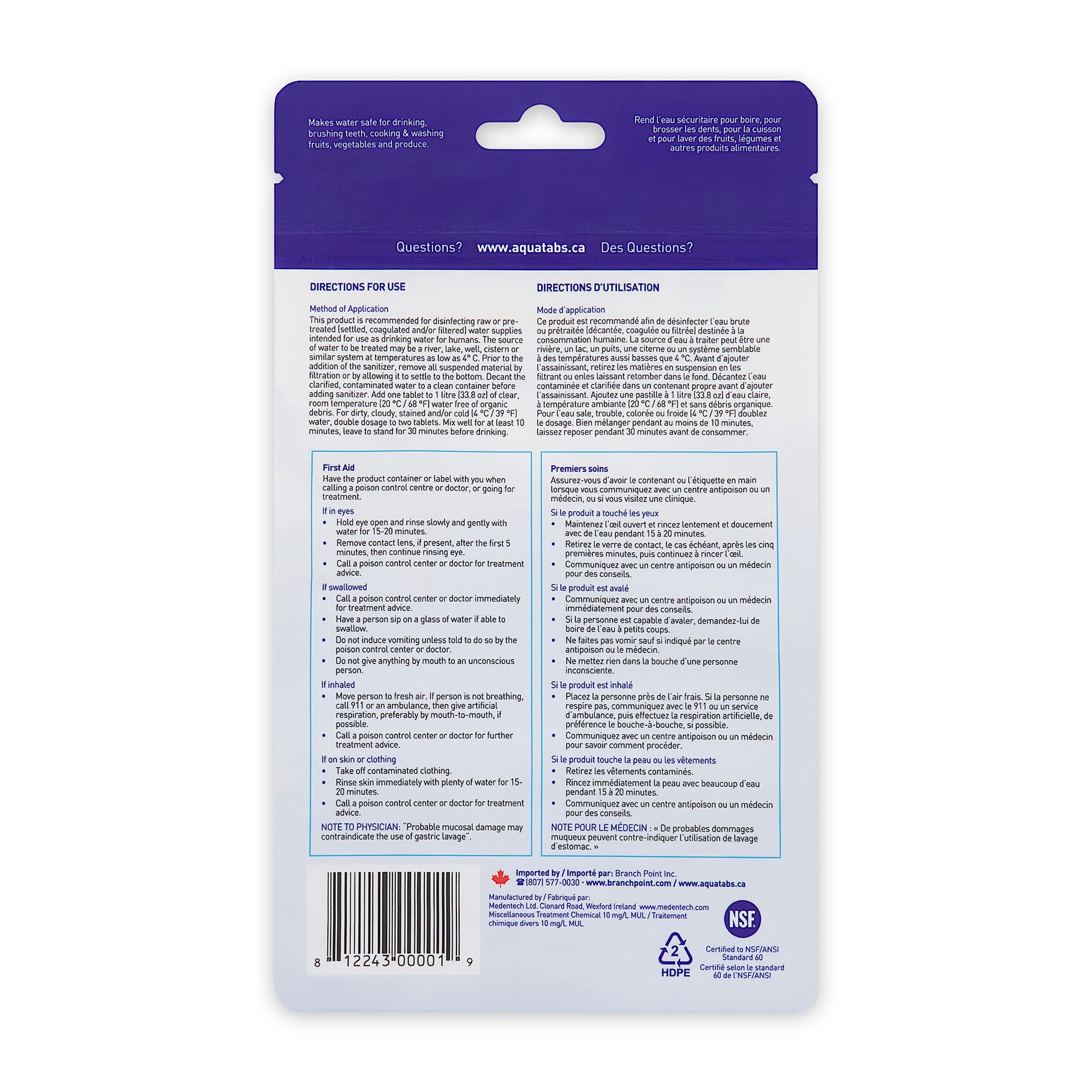 Aquatabs camping and travel water treatment tablets for 1 litre of drinking water