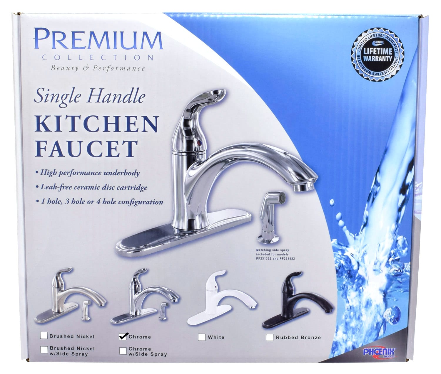 Phoenix kitchen faucet with deck plates for single-hole or 3-hole mounting