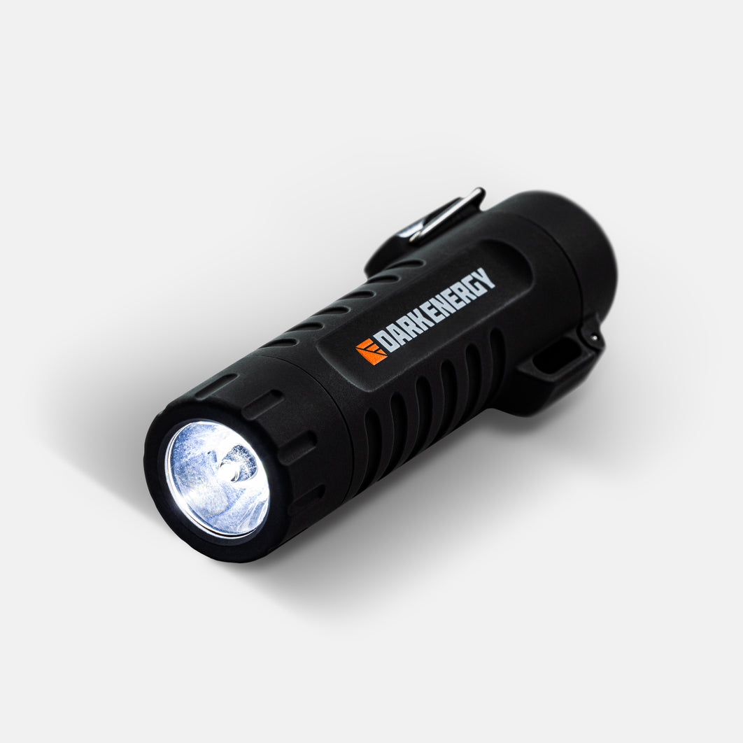 Black flashlight with 'Dark Energy' branding on a white background