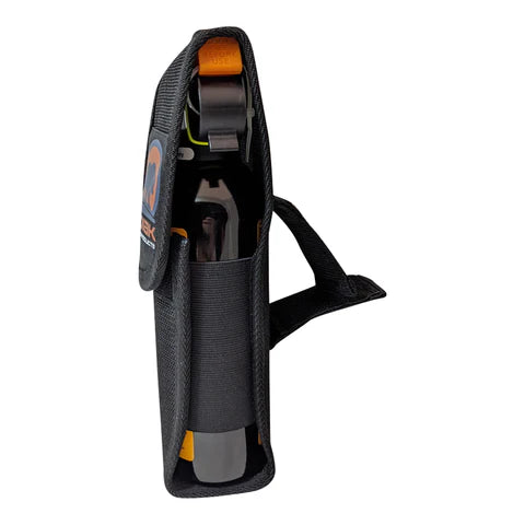 Bear spray inserted into Adventure Bear Spray Holster with secure Velcro closure