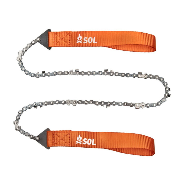 Compact manual pocket chain saw designed for camping, hiking, and survival