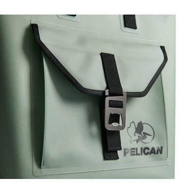 Pelican bag with a strap and buckle on a light gray background