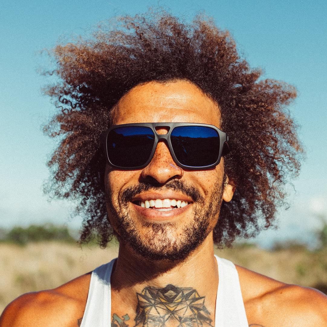 Oversized double-brow aviator sunglasses with polarized Helio lenses