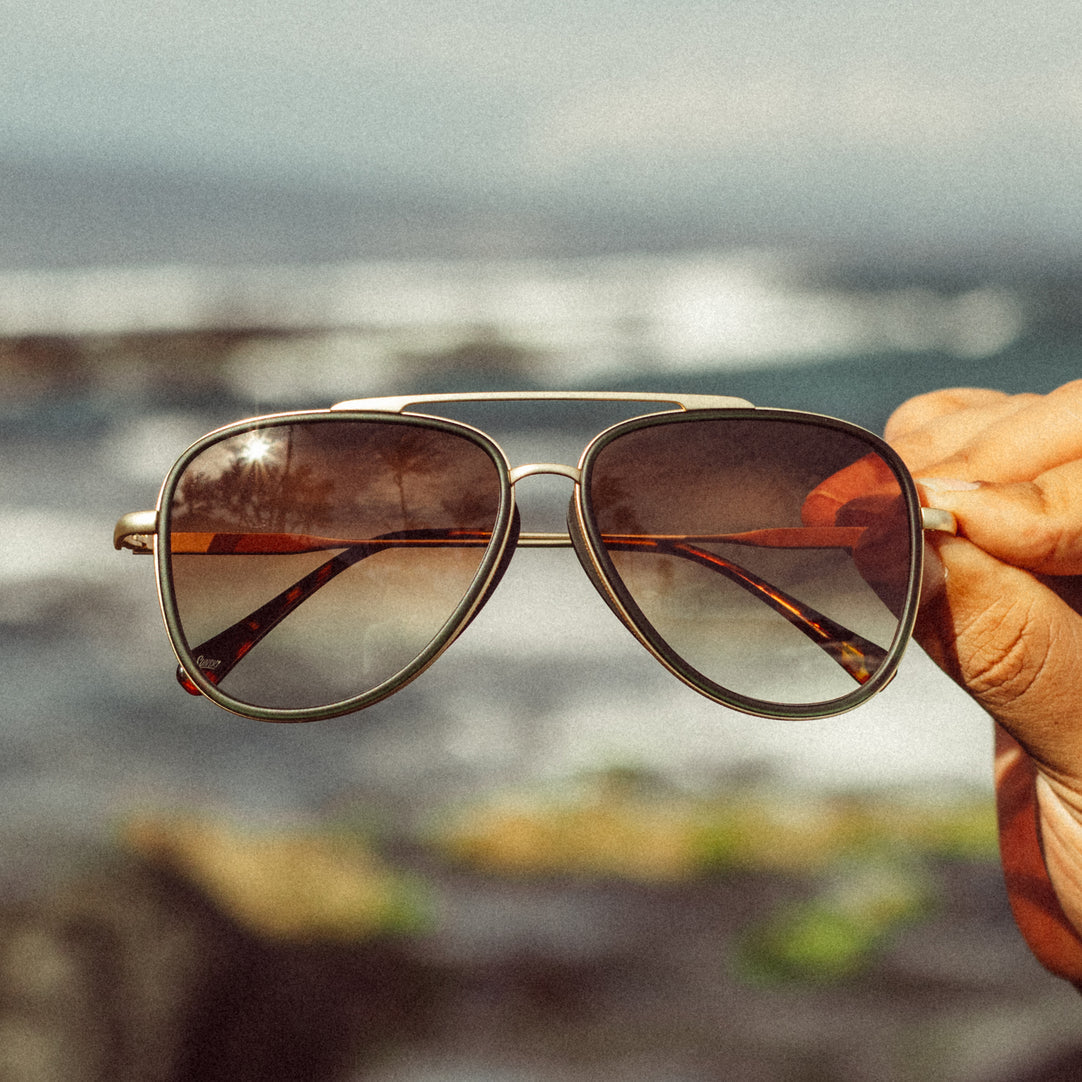 Double brown aviator sunglasses with UltraLight snag-free fit frame