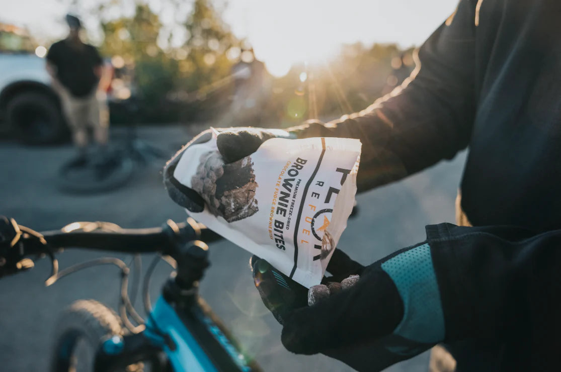 High-calorie outdoor snack option featuring Peak Refuel chocolate fudge brownie bites